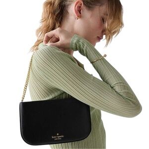 Retail $249 Kate Spade Madison Lilly Pochette Black Saffiano Leather Chain Bag